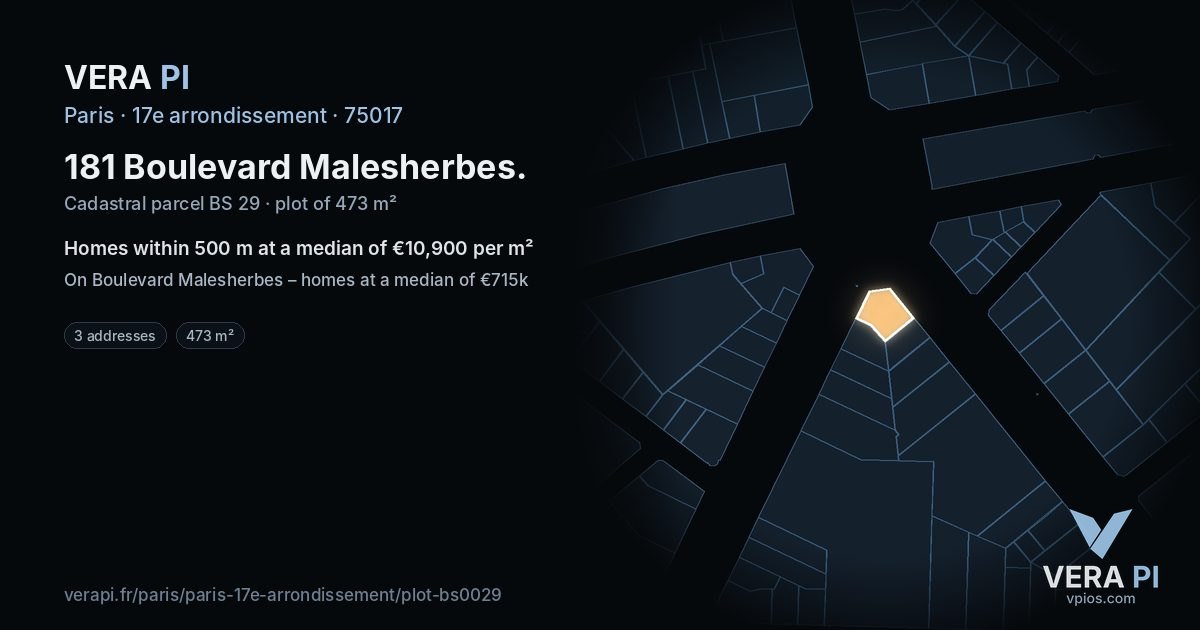 181 Boulevard Malesherbes, 17e arrondissement at night – the plot lit, the parcels around coloured by the prices near them