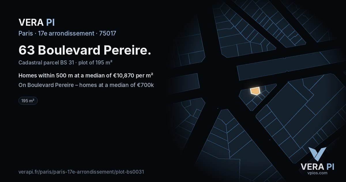 63 Boulevard Pereire, 17e arrondissement at night – the plot lit, the parcels around coloured by the prices near them