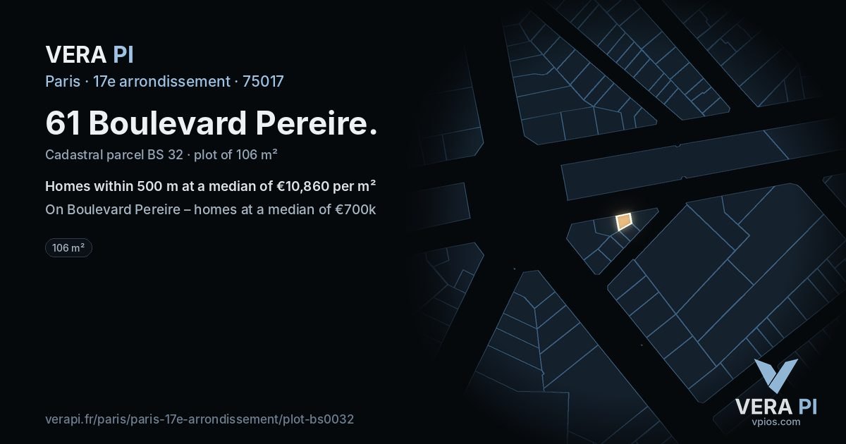 61 Boulevard Pereire, 17e arrondissement at night – the plot lit, the parcels around coloured by the prices near them