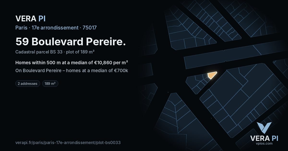 59 Boulevard Pereire, 17e arrondissement at night – the plot lit, the parcels around coloured by the prices near them
