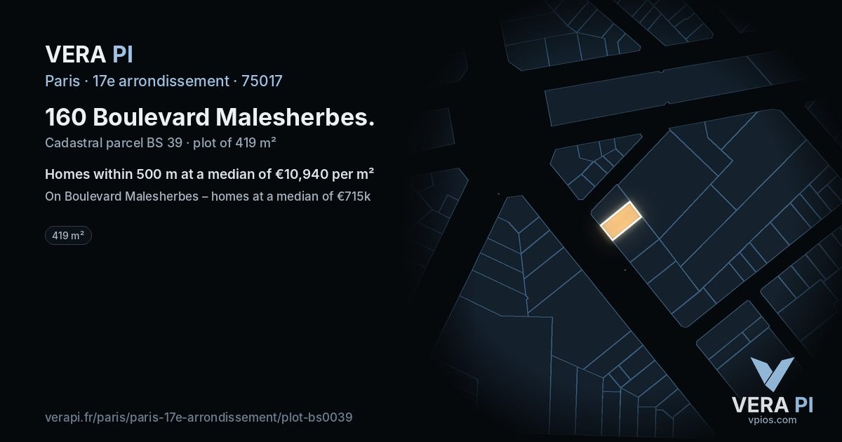160 Boulevard Malesherbes, 17e arrondissement at night – the plot lit, the parcels around coloured by the prices near them