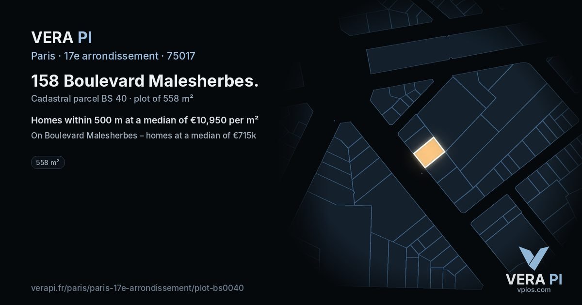 158 Boulevard Malesherbes, 17e arrondissement at night – the plot lit, the parcels around coloured by the prices near them