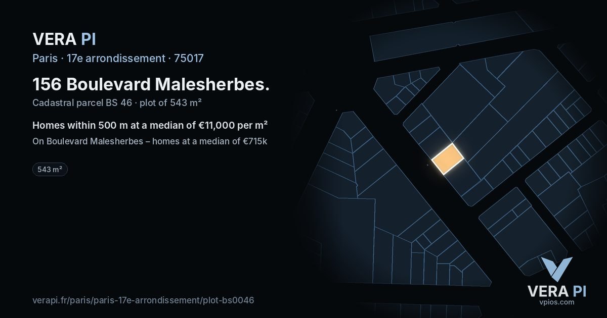 156 Boulevard Malesherbes, 17e arrondissement at night – the plot lit, the parcels around coloured by the prices near them