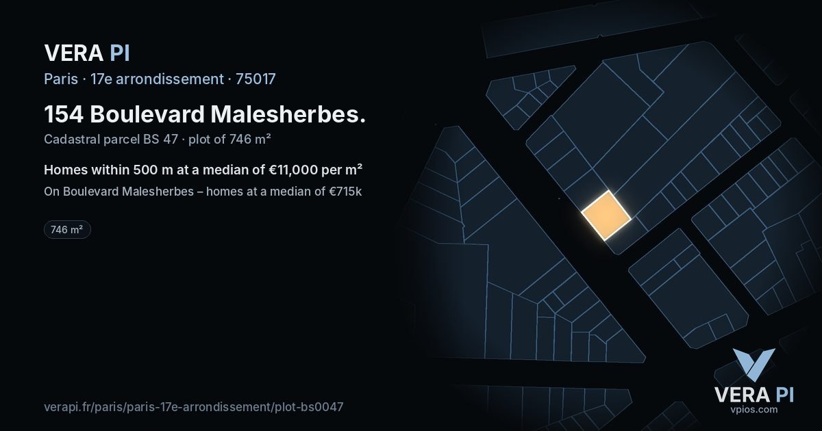 154 Boulevard Malesherbes, 17e arrondissement at night – the plot lit, the parcels around coloured by the prices near them