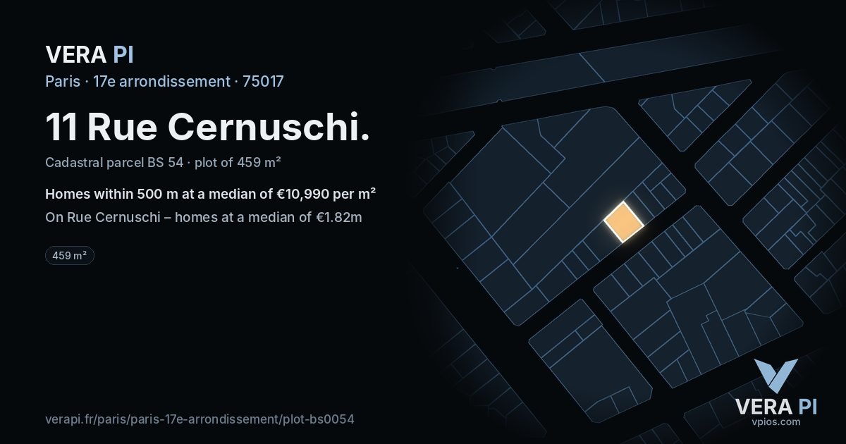 11 Rue Cernuschi, 17e arrondissement at night – the plot lit, the parcels around coloured by the prices near them