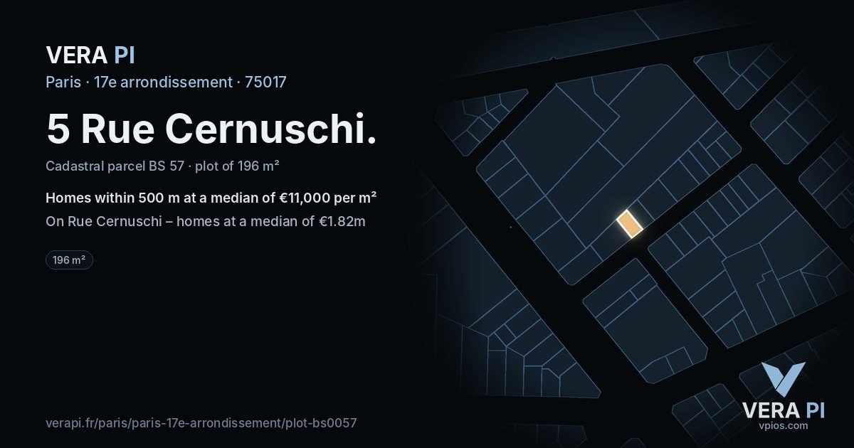 5 Rue Cernuschi, 17e arrondissement at night – the plot lit, the parcels around coloured by the prices near them