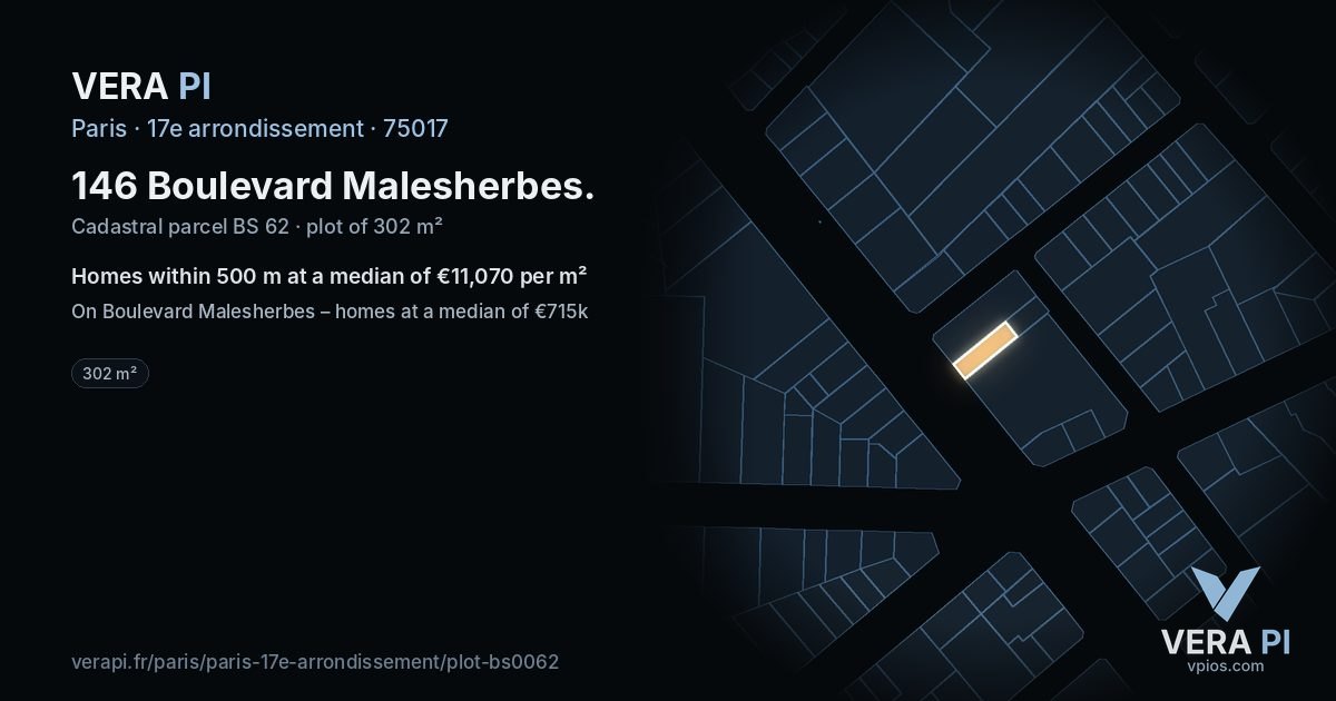146 Boulevard Malesherbes, 17e arrondissement at night – the plot lit, the parcels around coloured by the prices near them