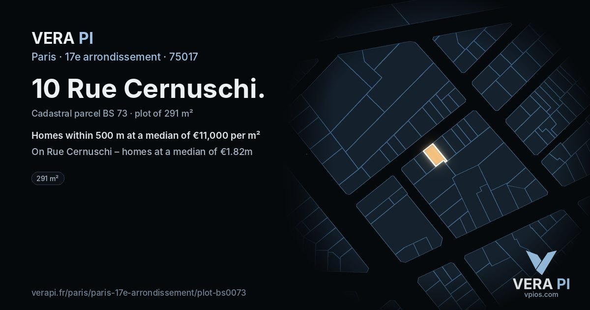 10 Rue Cernuschi, 17e arrondissement at night – the plot lit, the parcels around coloured by the prices near them