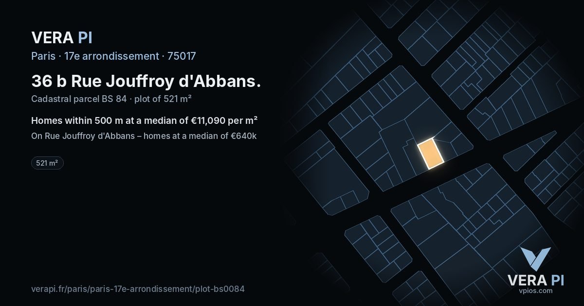 36 b Rue Jouffroy d'Abbans, 17e arrondissement at night – the plot lit, the parcels around coloured by the prices near them