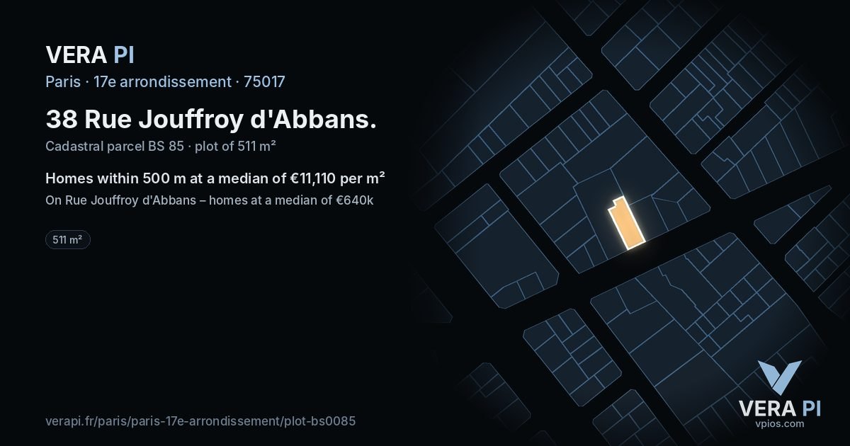 38 Rue Jouffroy d'Abbans, 17e arrondissement at night – the plot lit, the parcels around coloured by the prices near them