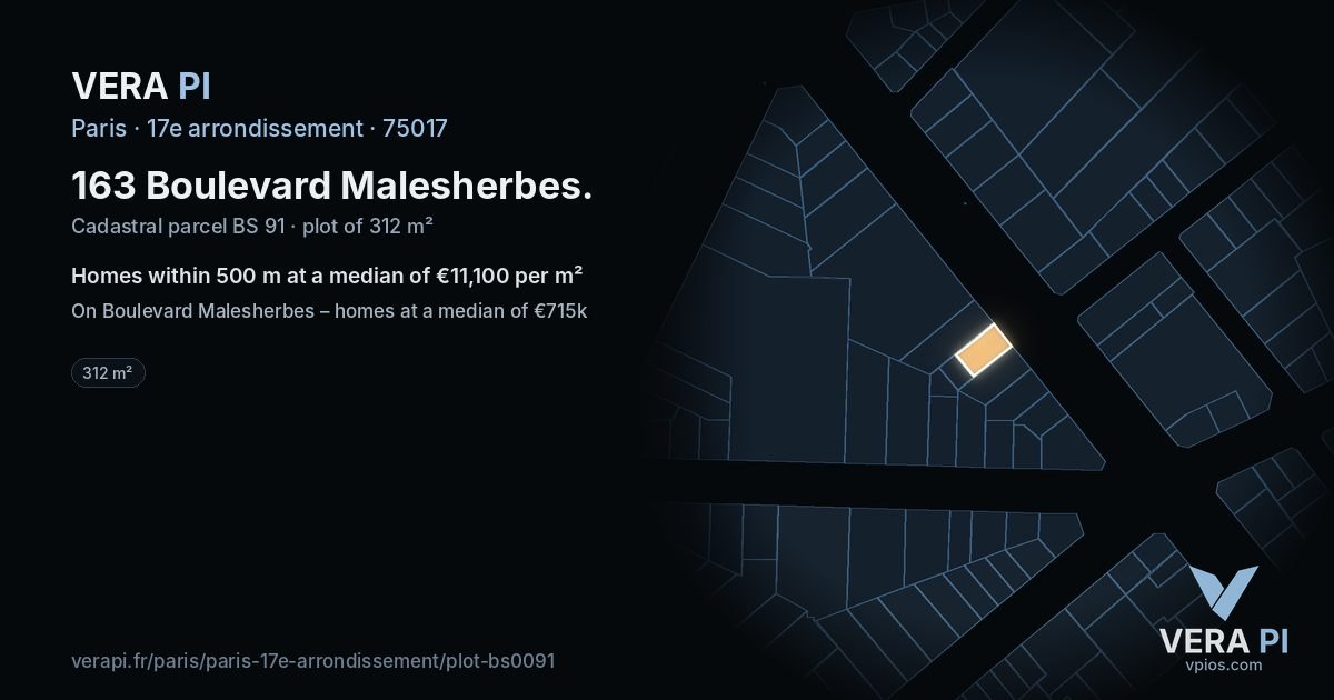 163 Boulevard Malesherbes, 17e arrondissement at night – the plot lit, the parcels around coloured by the prices near them