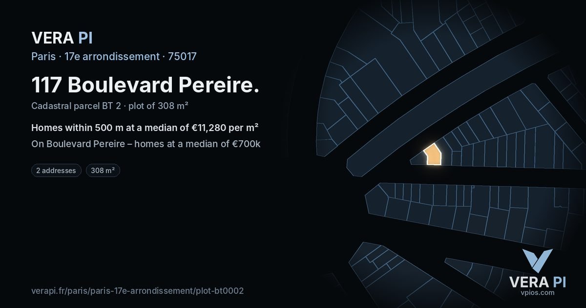 117 Boulevard Pereire, 17e arrondissement at night – the plot lit, the parcels around coloured by the prices near them