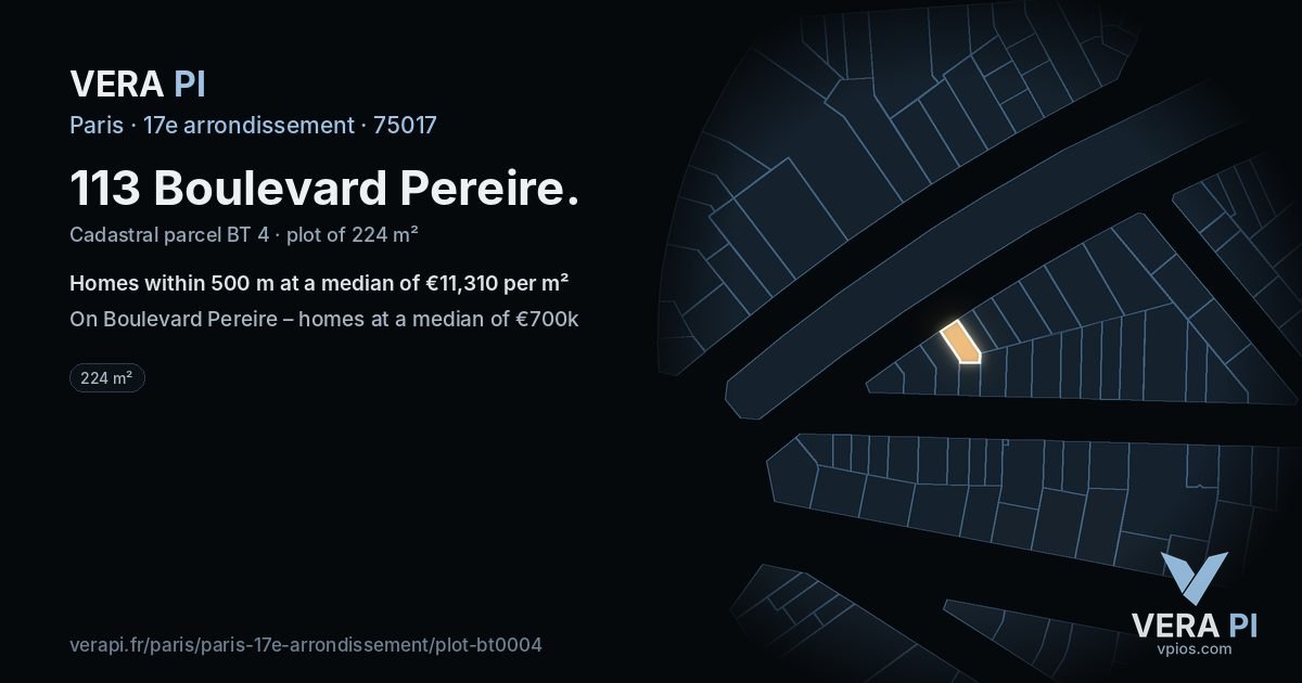 113 Boulevard Pereire, 17e arrondissement at night – the plot lit, the parcels around coloured by the prices near them