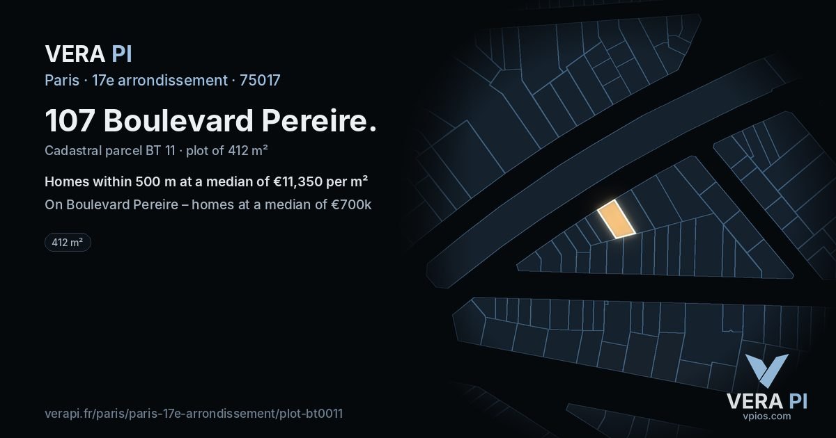 107 Boulevard Pereire, 17e arrondissement at night – the plot lit, the parcels around coloured by the prices near them