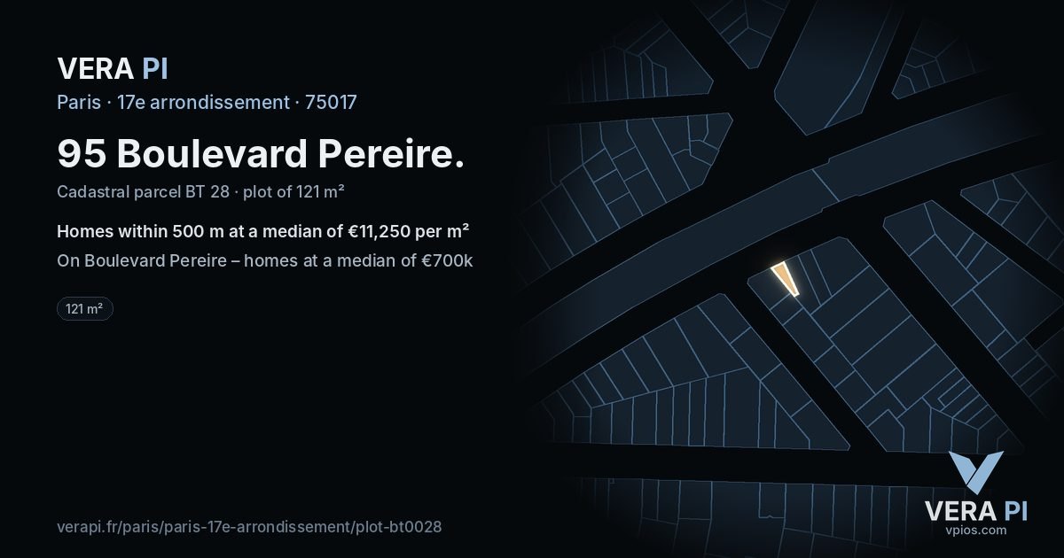 95 Boulevard Pereire, 17e arrondissement at night – the plot lit, the parcels around coloured by the prices near them