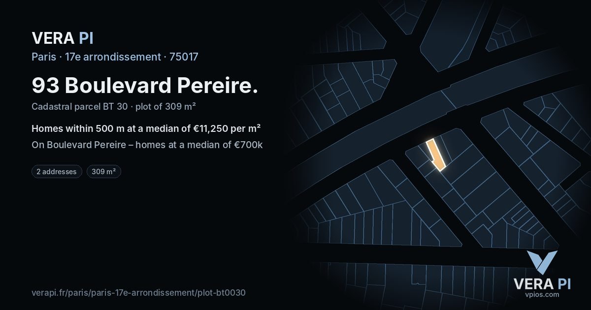 93 Boulevard Pereire, 17e arrondissement at night – the plot lit, the parcels around coloured by the prices near them