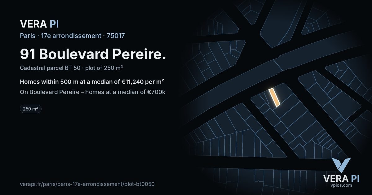 91 Boulevard Pereire, 17e arrondissement at night – the plot lit, the parcels around coloured by the prices near them