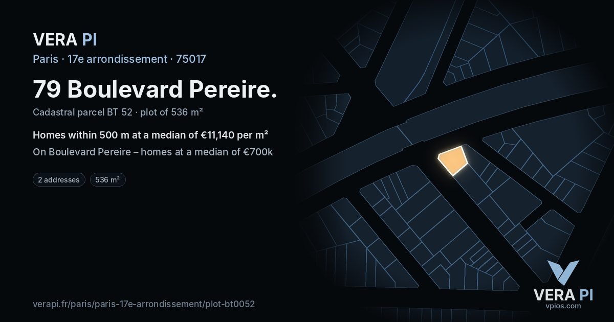 79 Boulevard Pereire, 17e arrondissement at night – the plot lit, the parcels around coloured by the prices near them