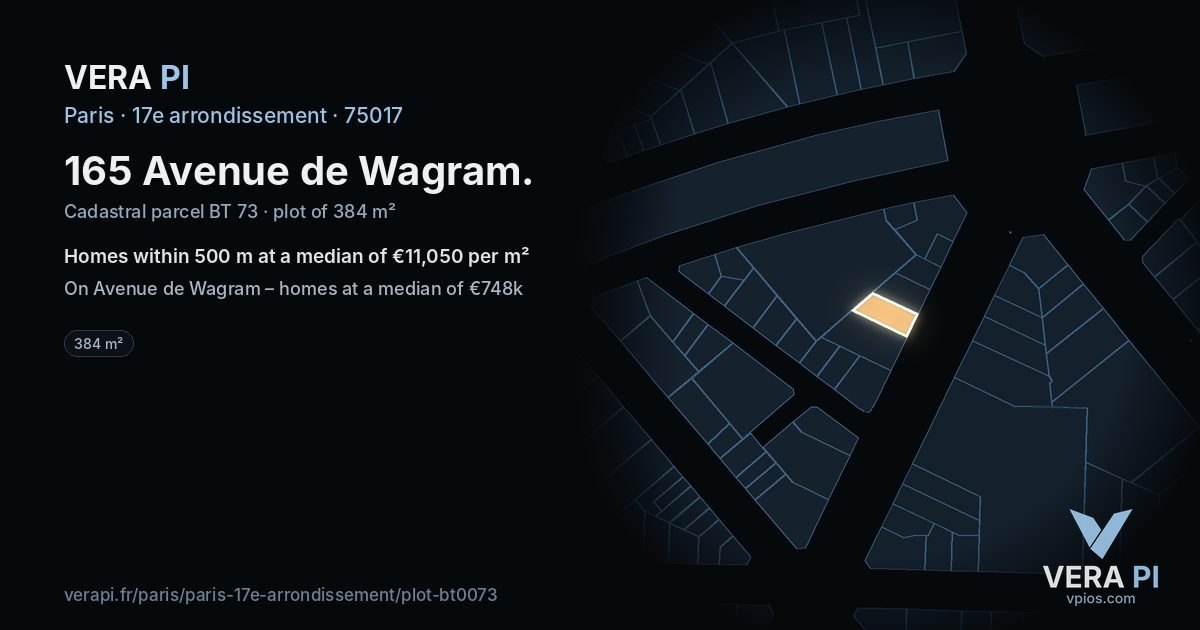 165 Avenue de Wagram, 17e arrondissement at night – the plot lit, the parcels around coloured by the prices near them