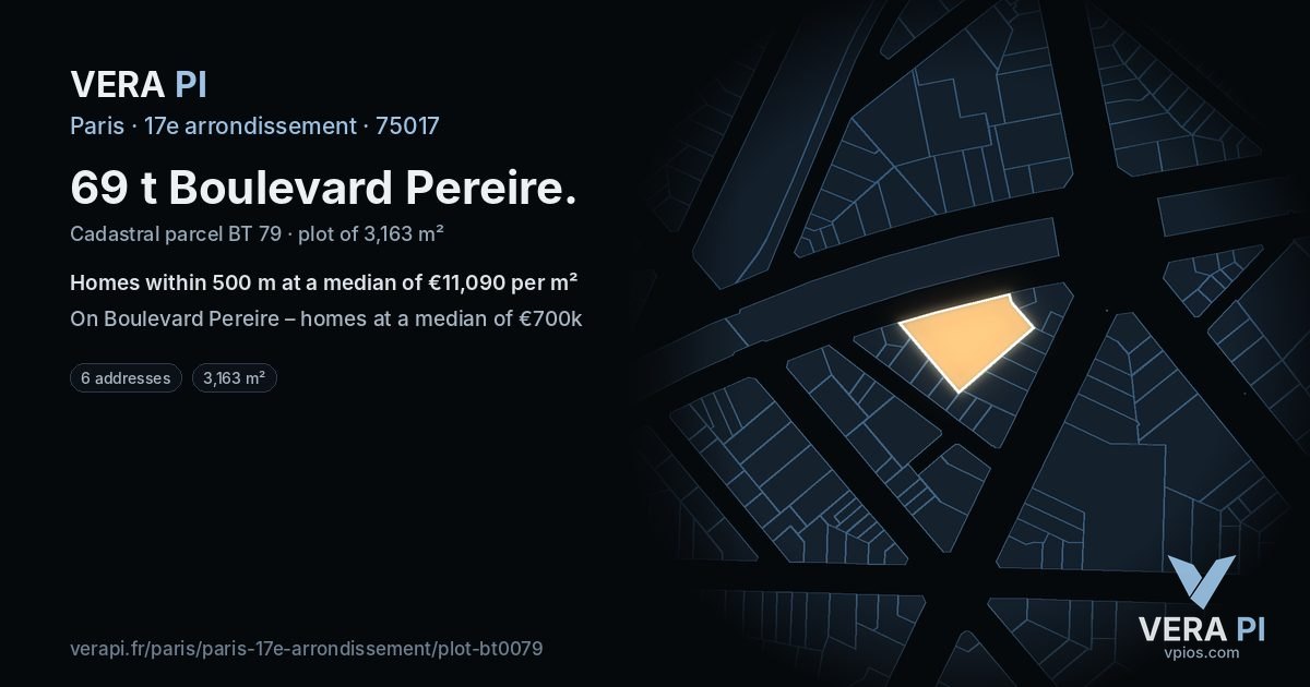 69 t Boulevard Pereire, 17e arrondissement at night – the plot lit, the parcels around coloured by the prices near them