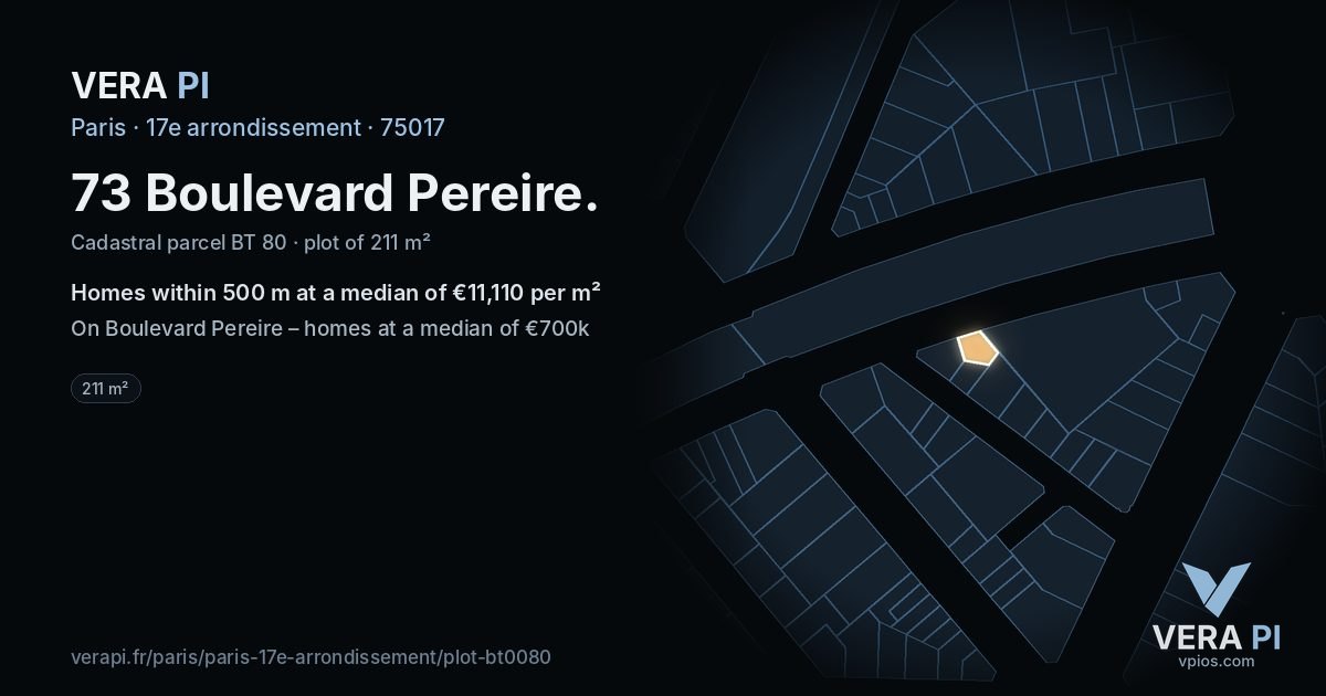 73 Boulevard Pereire, 17e arrondissement at night – the plot lit, the parcels around coloured by the prices near them