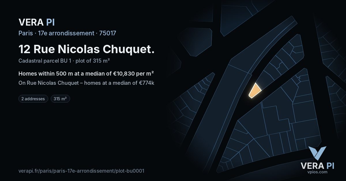 12 Rue Nicolas Chuquet, 17e arrondissement at night – the plot lit, the parcels around coloured by the prices near them