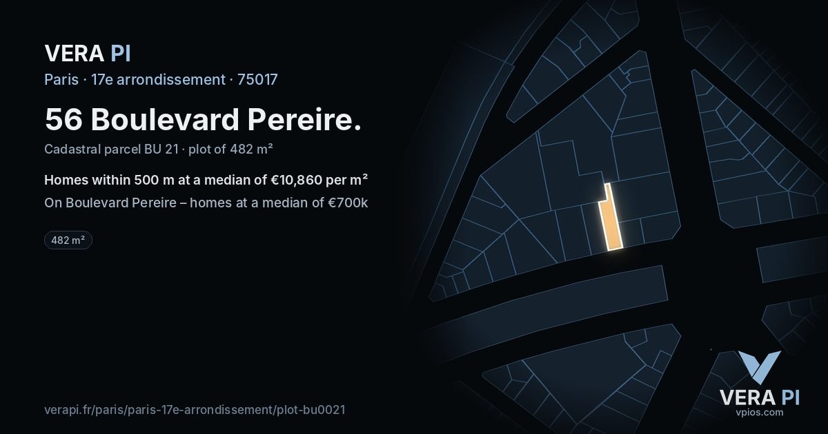 56 Boulevard Pereire, 17e arrondissement at night – the plot lit, the parcels around coloured by the prices near them
