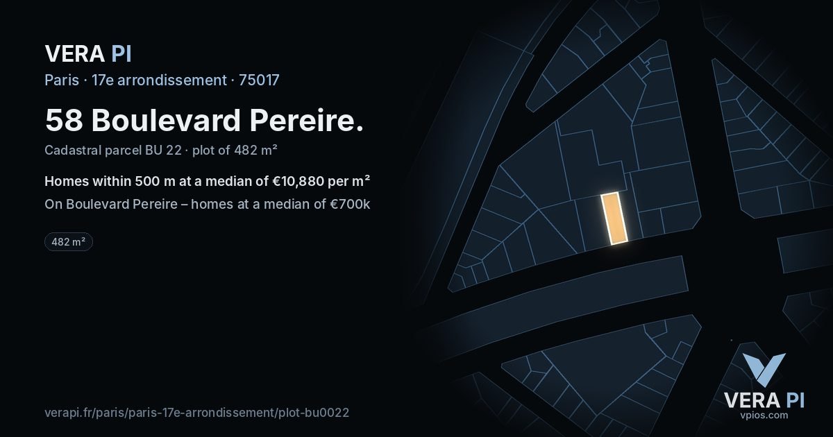 58 Boulevard Pereire, 17e arrondissement at night – the plot lit, the parcels around coloured by the prices near them