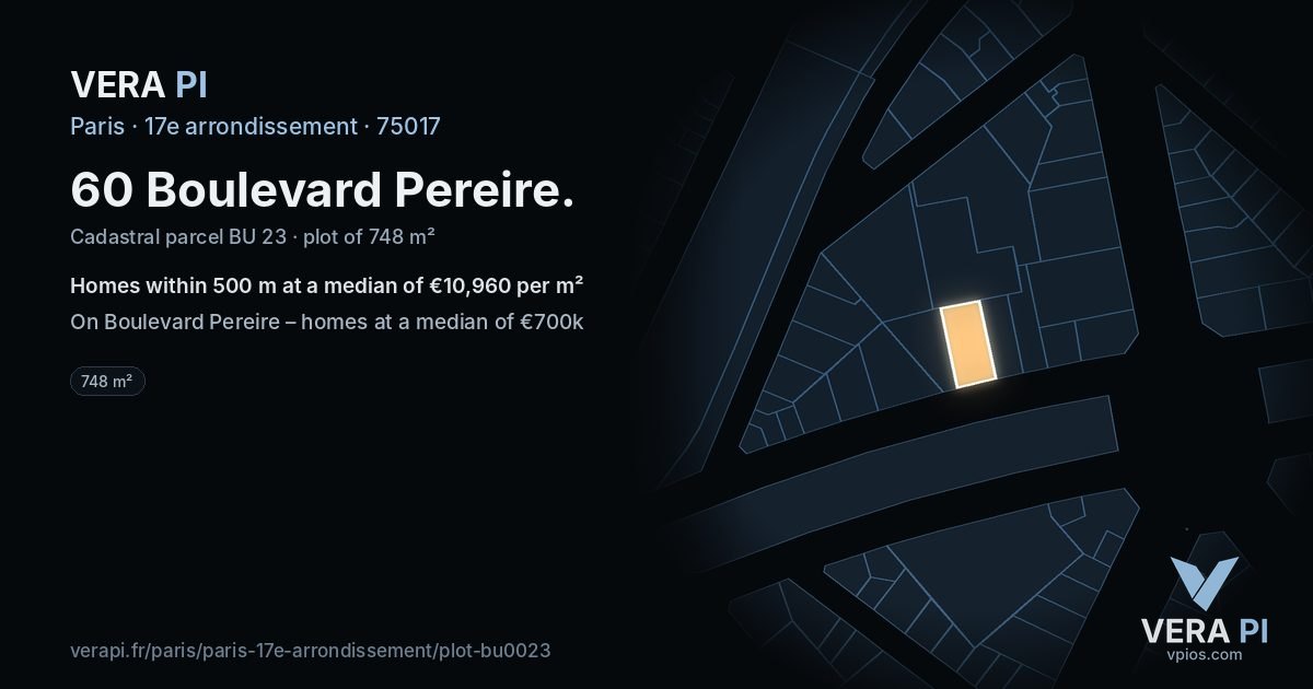 60 Boulevard Pereire, 17e arrondissement at night – the plot lit, the parcels around coloured by the prices near them