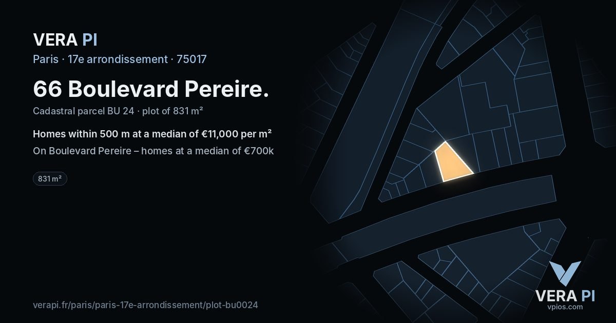 66 Boulevard Pereire, 17e arrondissement at night – the plot lit, the parcels around coloured by the prices near them