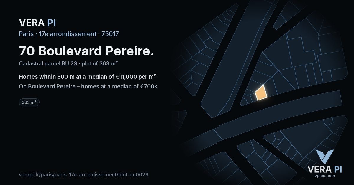 70 Boulevard Pereire, 17e arrondissement at night – the plot lit, the parcels around coloured by the prices near them