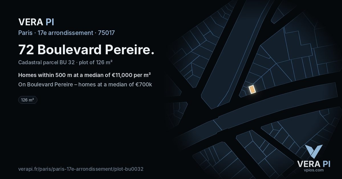 72 Boulevard Pereire, 17e arrondissement at night – the plot lit, the parcels around coloured by the prices near them