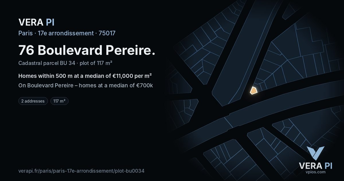 76 Boulevard Pereire, 17e arrondissement at night – the plot lit, the parcels around coloured by the prices near them