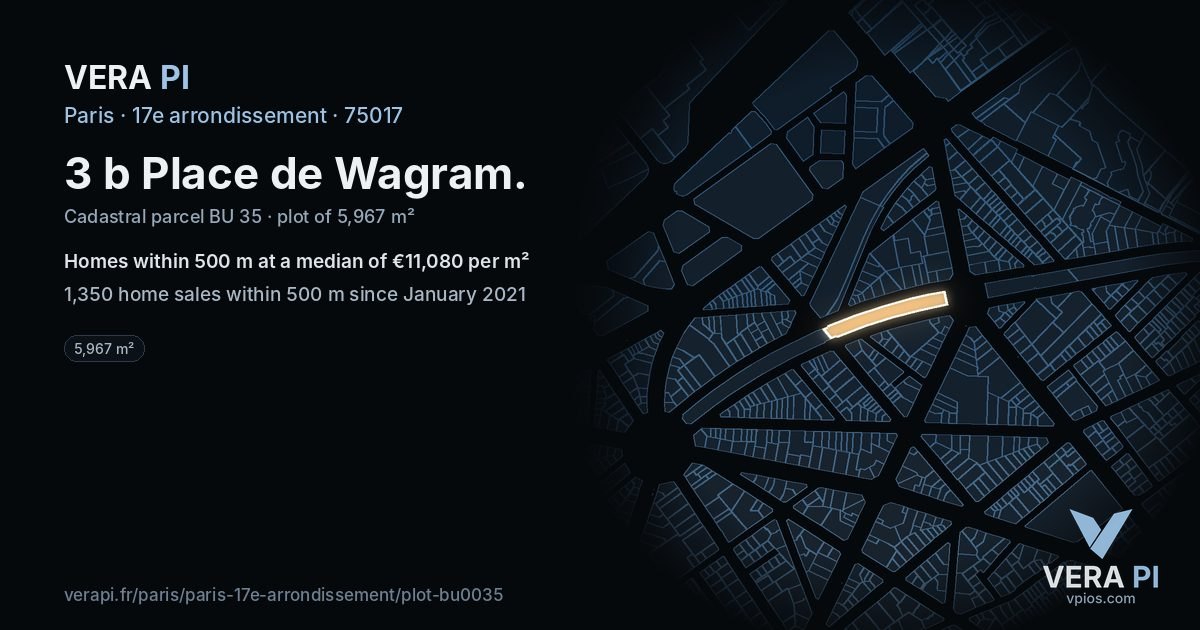 3 b Place de Wagram, 17e arrondissement at night – the plot lit, the parcels around coloured by the prices near them