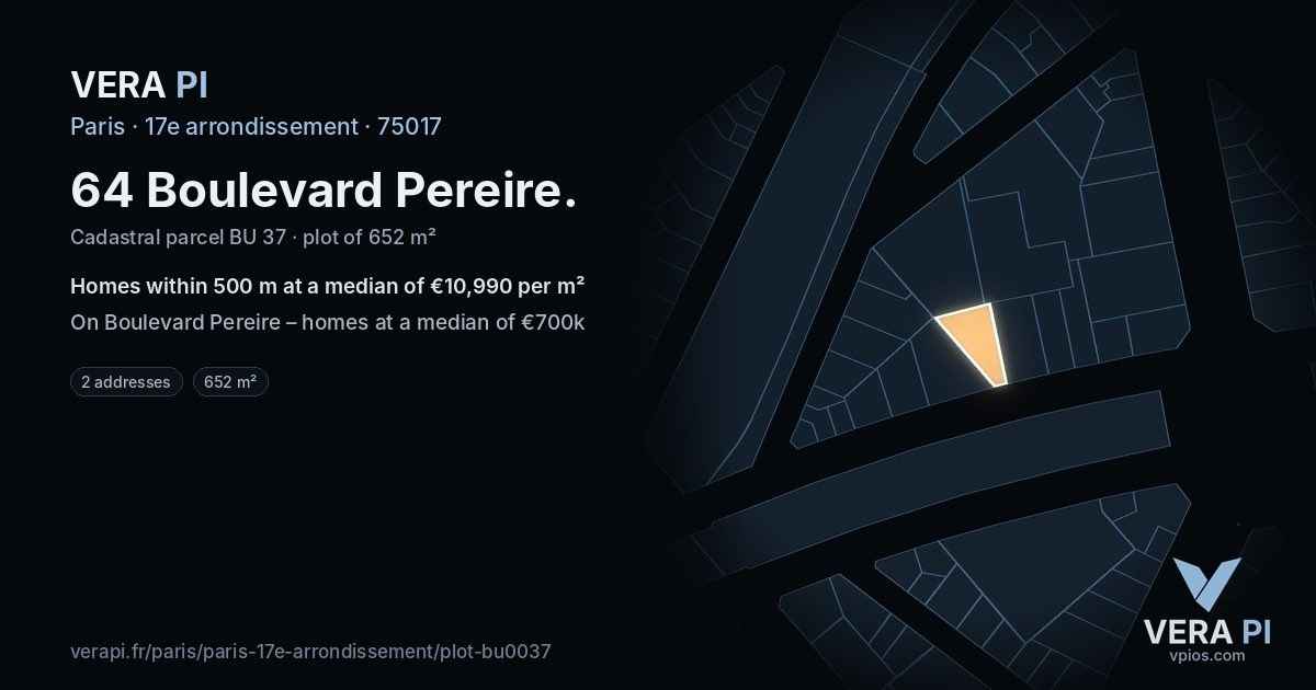 64 Boulevard Pereire, 17e arrondissement at night – the plot lit, the parcels around coloured by the prices near them