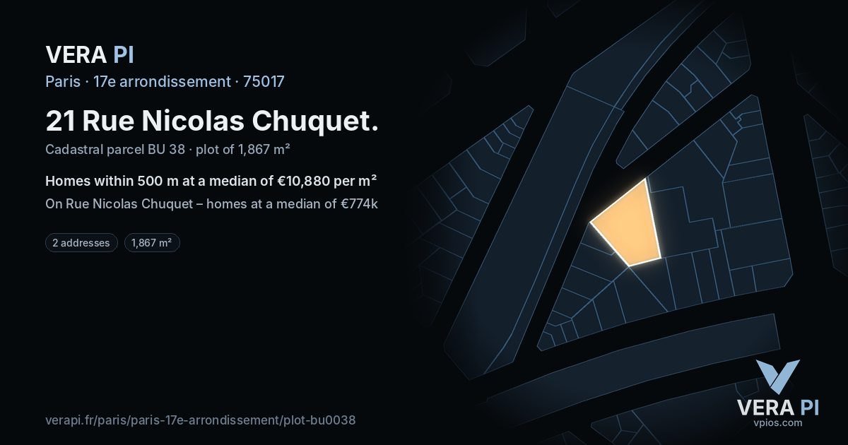 21 Rue Nicolas Chuquet, 17e arrondissement at night – the plot lit, the parcels around coloured by the prices near them