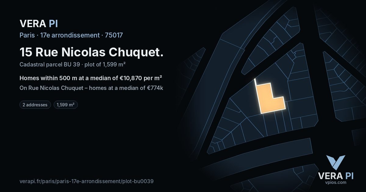 15 Rue Nicolas Chuquet, 17e arrondissement at night – the plot lit, the parcels around coloured by the prices near them