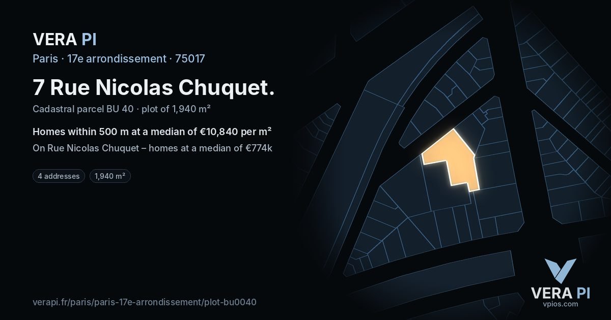 7 Rue Nicolas Chuquet, 17e arrondissement at night – the plot lit, the parcels around coloured by the prices near them