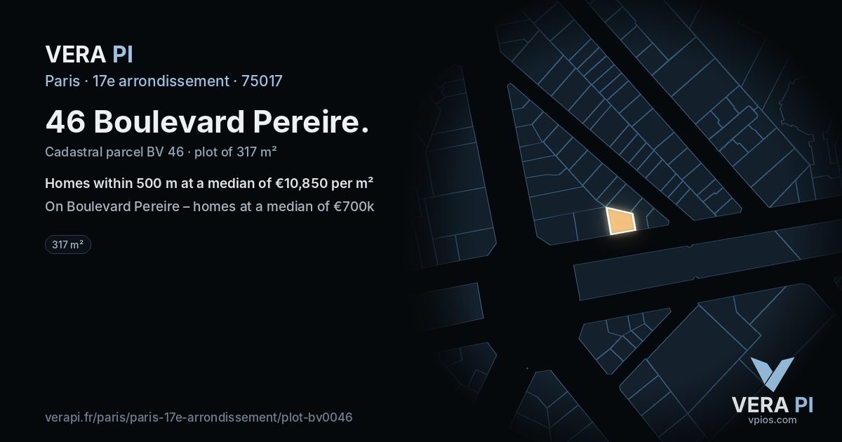 46 Boulevard Pereire, 17e arrondissement at night – the plot lit, the parcels around coloured by the prices near them