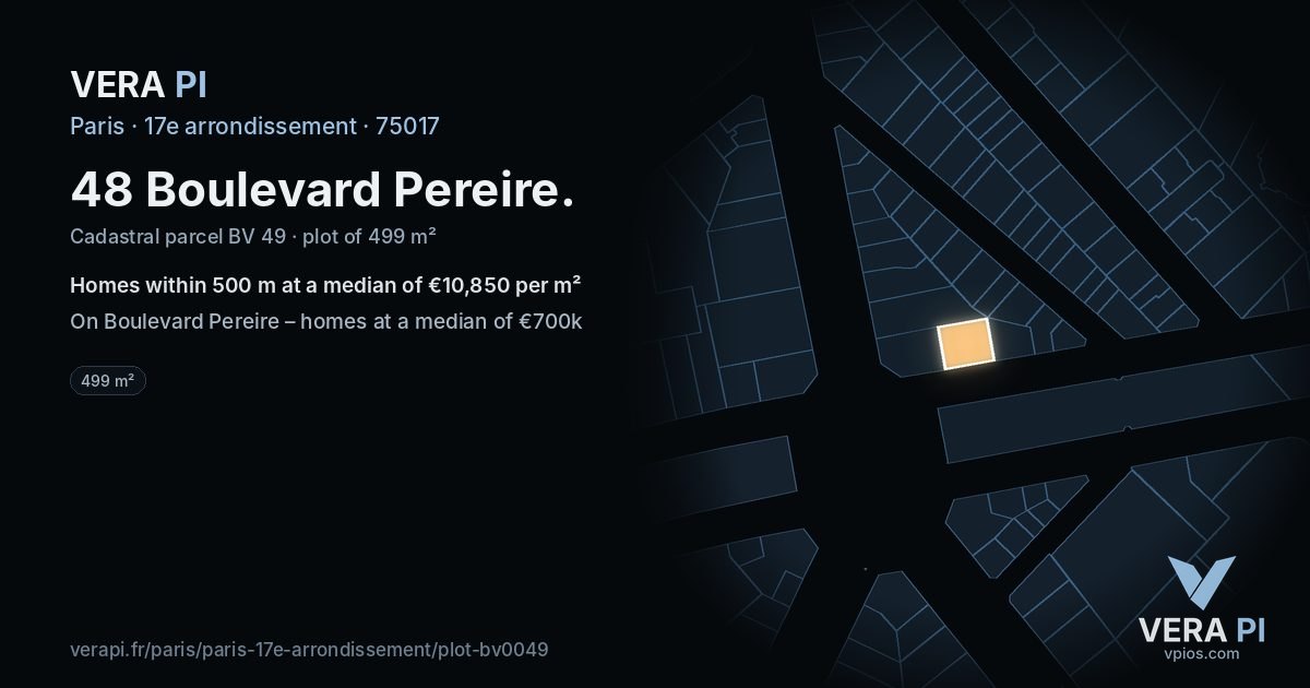 48 Boulevard Pereire, 17e arrondissement at night – the plot lit, the parcels around coloured by the prices near them