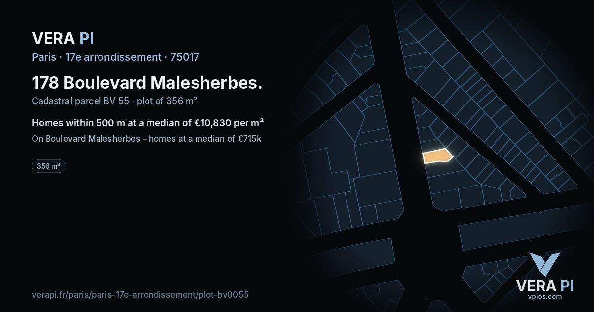 178 Boulevard Malesherbes, 17e arrondissement at night – the plot lit, the parcels around coloured by the prices near them