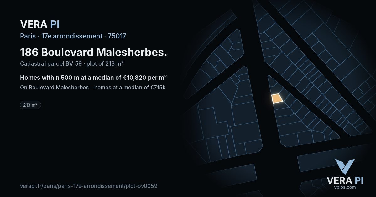 186 Boulevard Malesherbes, 17e arrondissement at night – the plot lit, the parcels around coloured by the prices near them