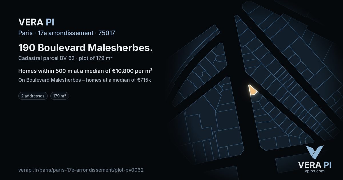 190 Boulevard Malesherbes, 17e arrondissement at night – the plot lit, the parcels around coloured by the prices near them