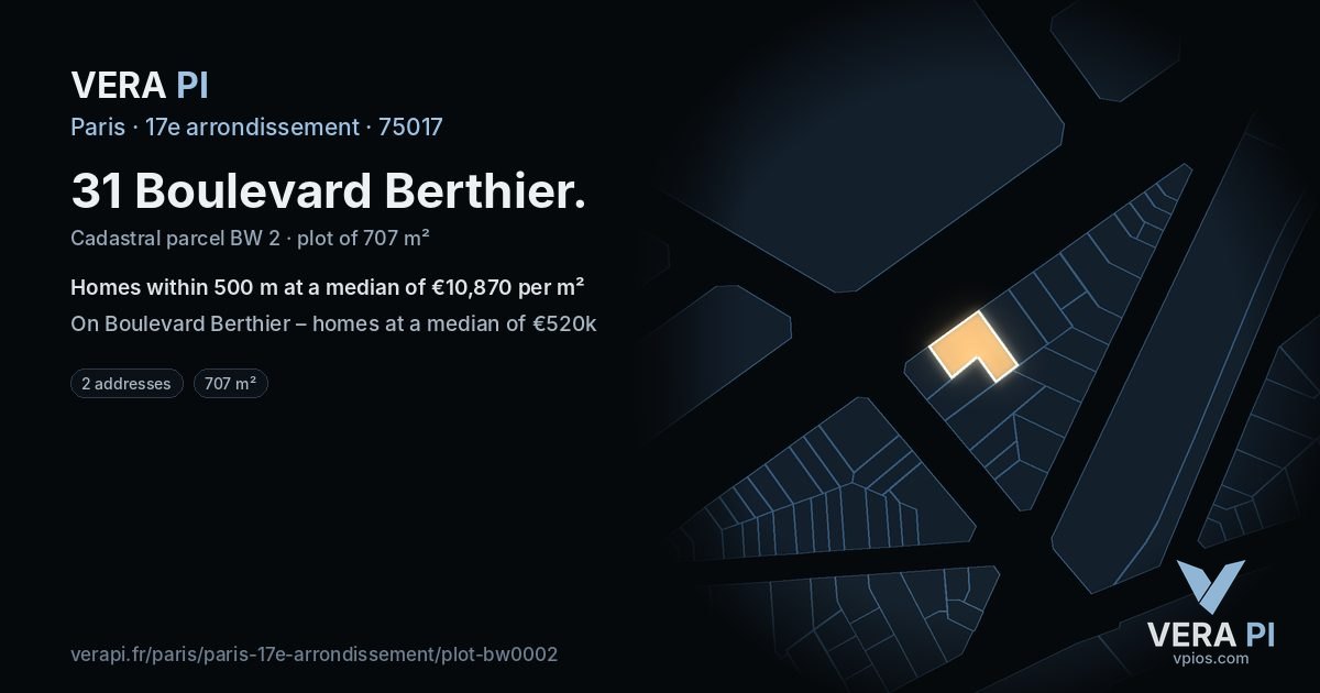 31 Boulevard Berthier, 17e arrondissement at night – the plot lit, the parcels around coloured by the prices near them