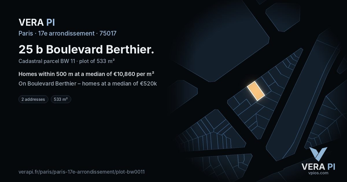 25 b Boulevard Berthier, 17e arrondissement at night – the plot lit, the parcels around coloured by the prices near them