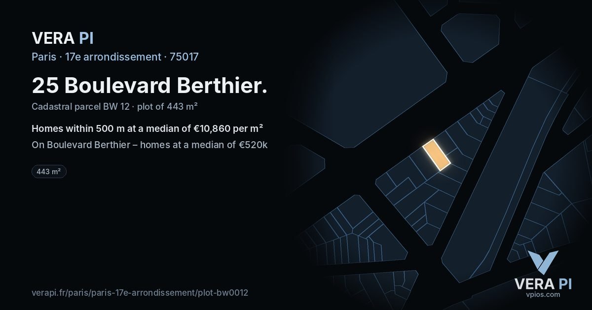 25 Boulevard Berthier, 17e arrondissement at night – the plot lit, the parcels around coloured by the prices near them