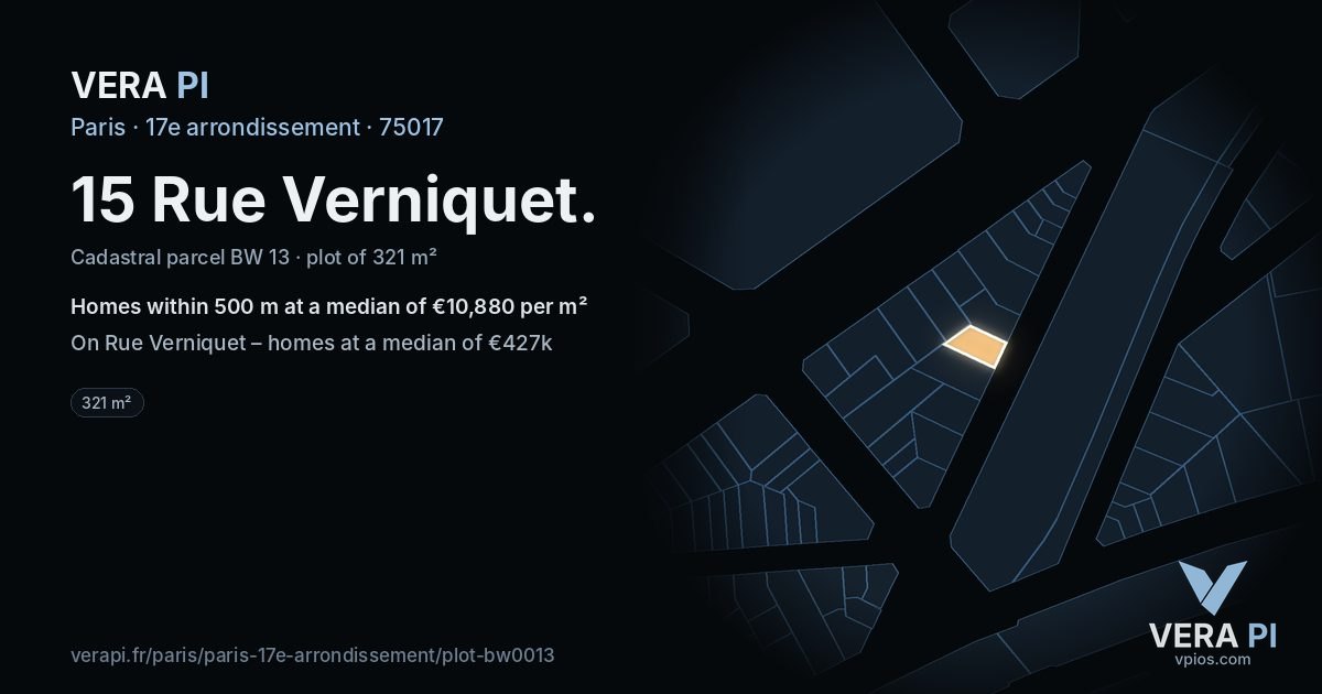 15 Rue Verniquet, 17e arrondissement at night – the plot lit, the parcels around coloured by the prices near them