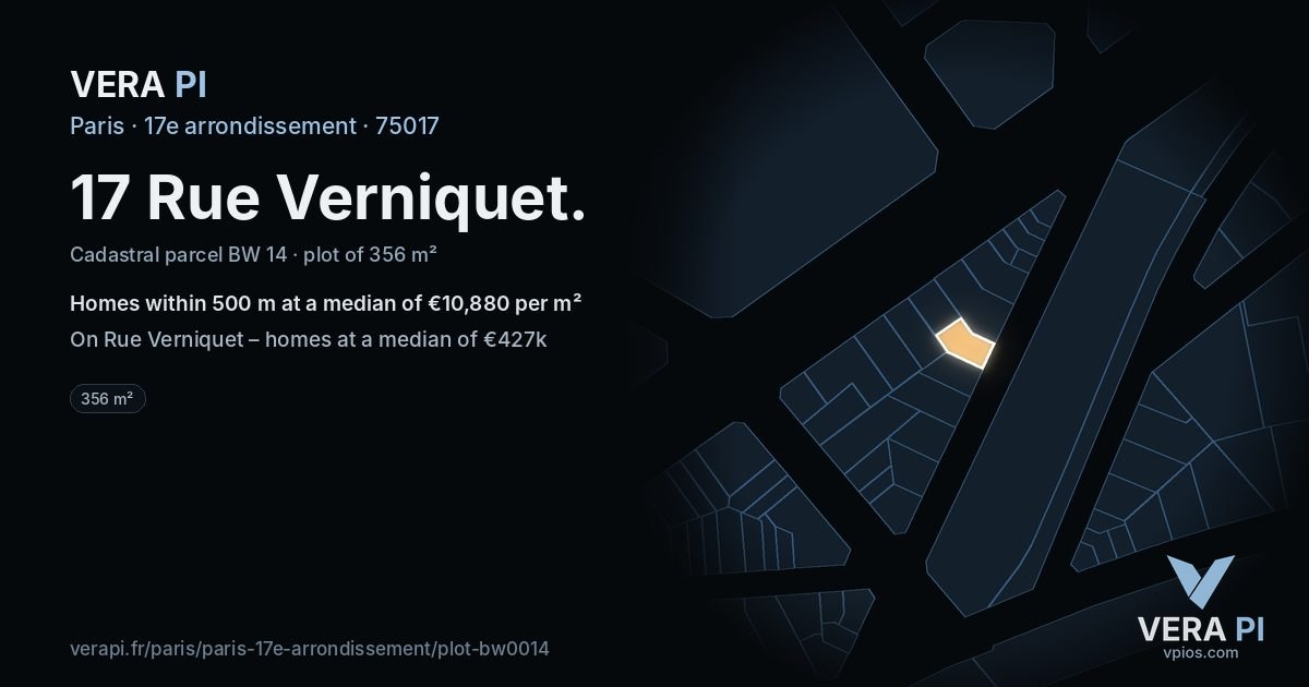 17 Rue Verniquet, 17e arrondissement at night – the plot lit, the parcels around coloured by the prices near them