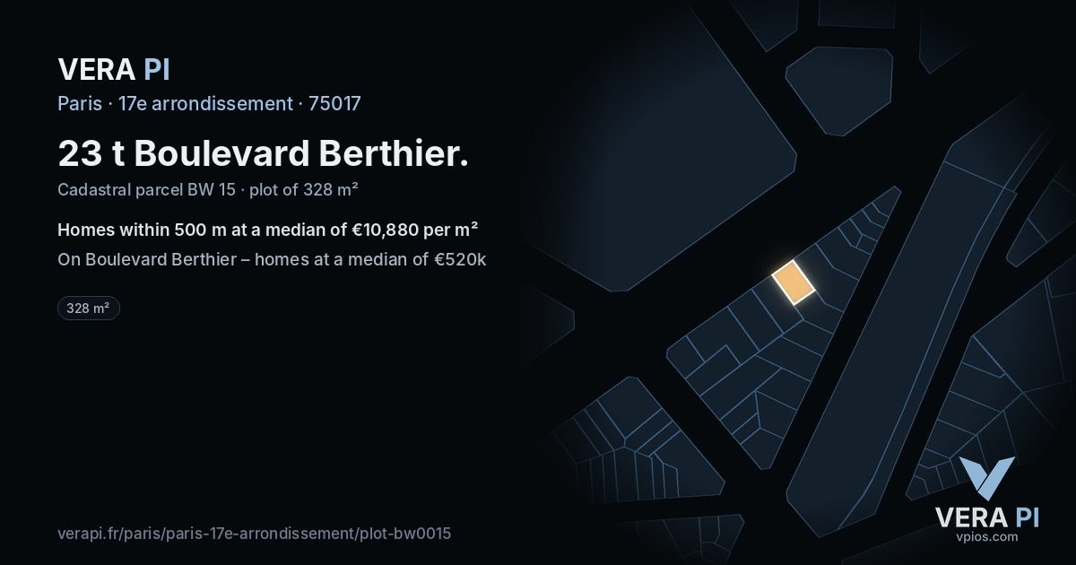 23 t Boulevard Berthier, 17e arrondissement at night – the plot lit, the parcels around coloured by the prices near them
