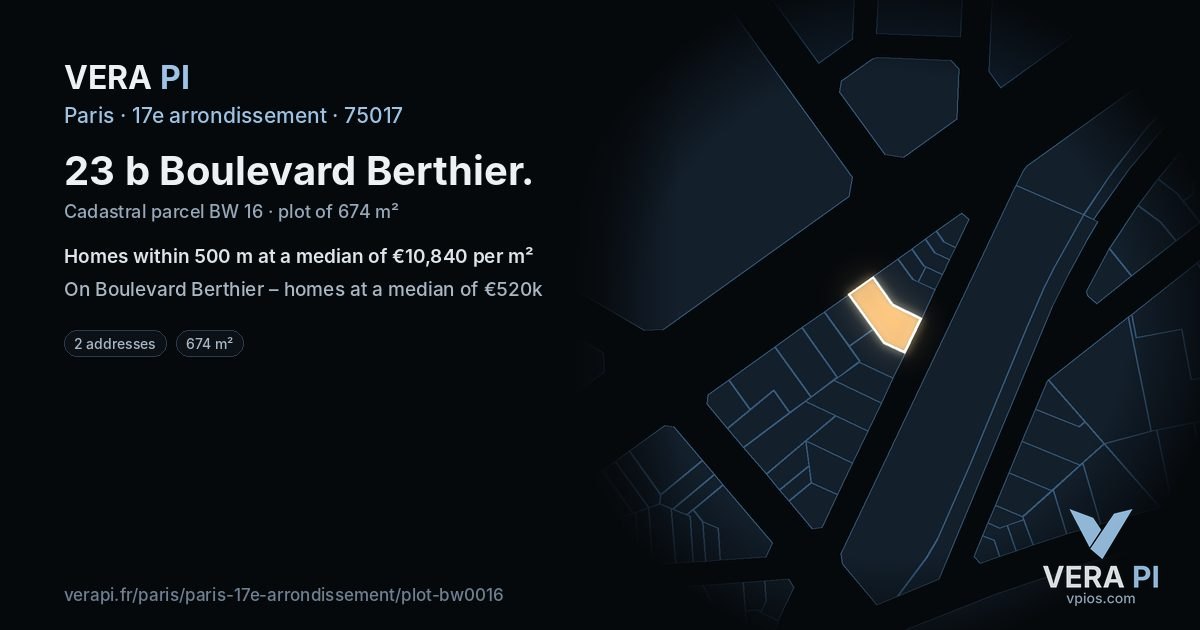 23 b Boulevard Berthier, 17e arrondissement at night – the plot lit, the parcels around coloured by the prices near them